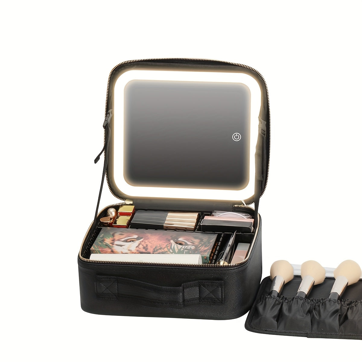 Travel Portable Makeup Bag Case With LED Light Mirror