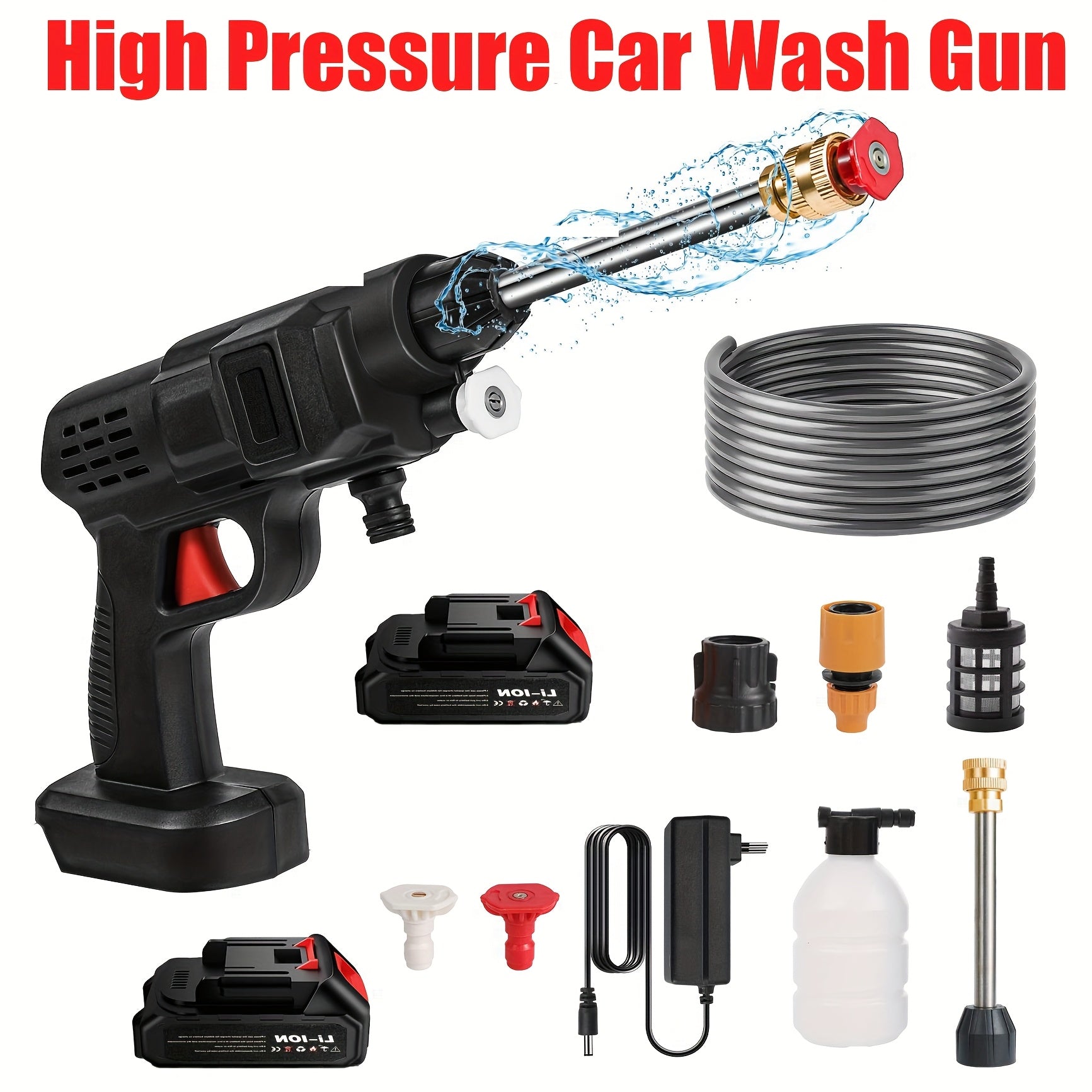 Cordless car washer with 2 batteries