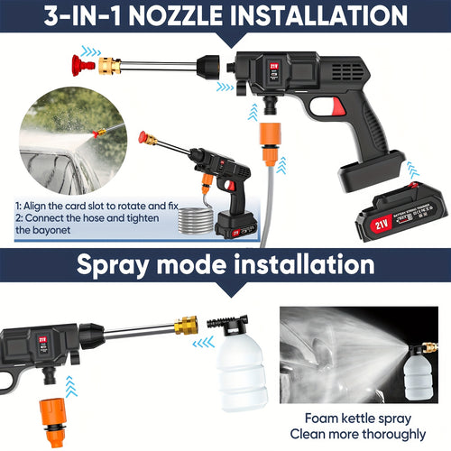 Cordless car washer with 2 batteries