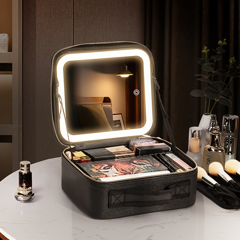 Travel Portable Makeup Bag Case With LED Light Mirror