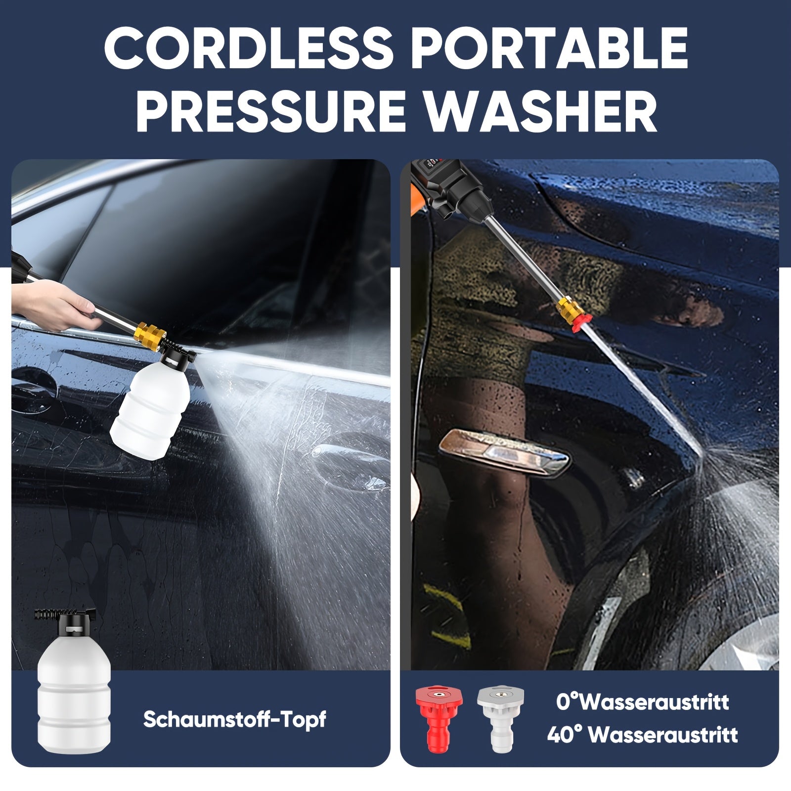 Cordless car washer with 2 batteries