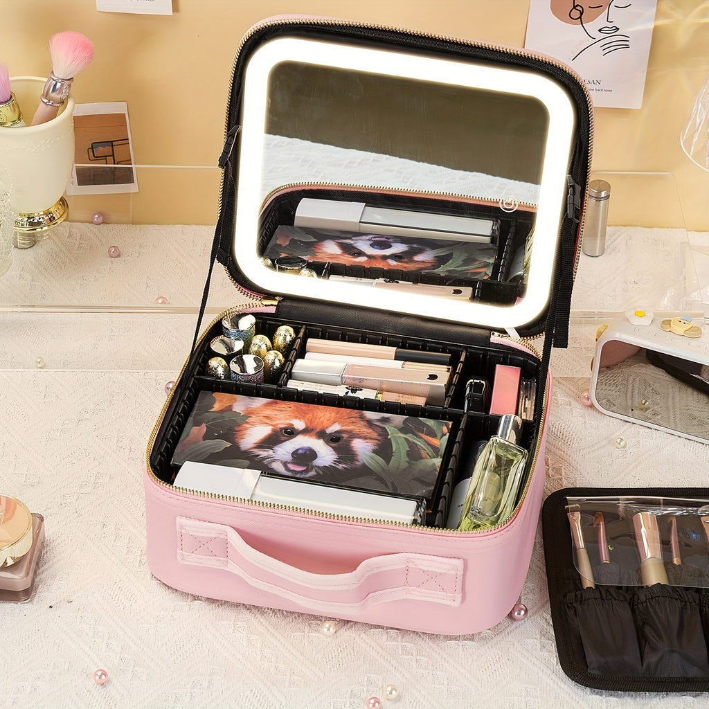 Travel Portable Makeup Bag Case With LED Light Mirror