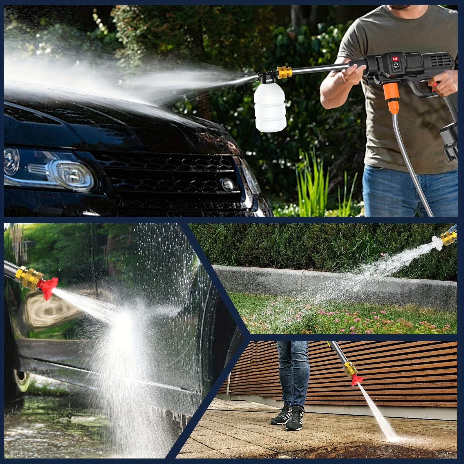 Cordless car washer with 2 batteries