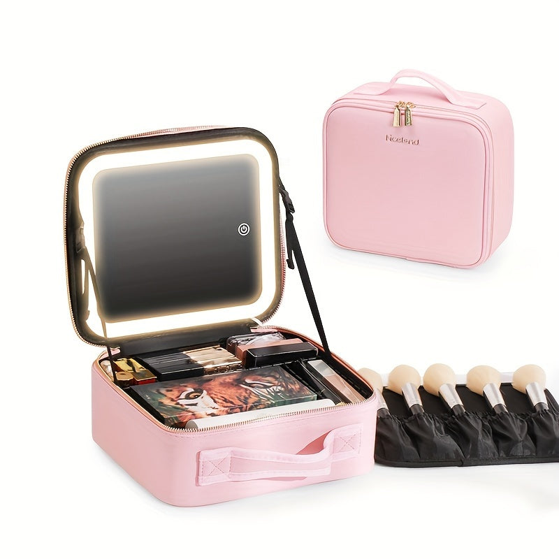 Travel Portable Makeup Bag Case With LED Light Mirror